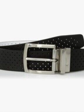 Nike Men's Perforated Reversible, Black/White Golf Leather Belt.